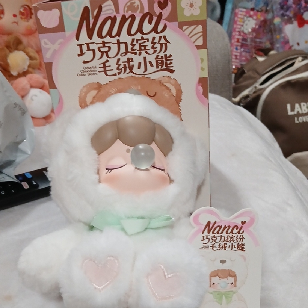 Nanci Plush Hooded Baby Doll Soft Toy - White with Mint Bow